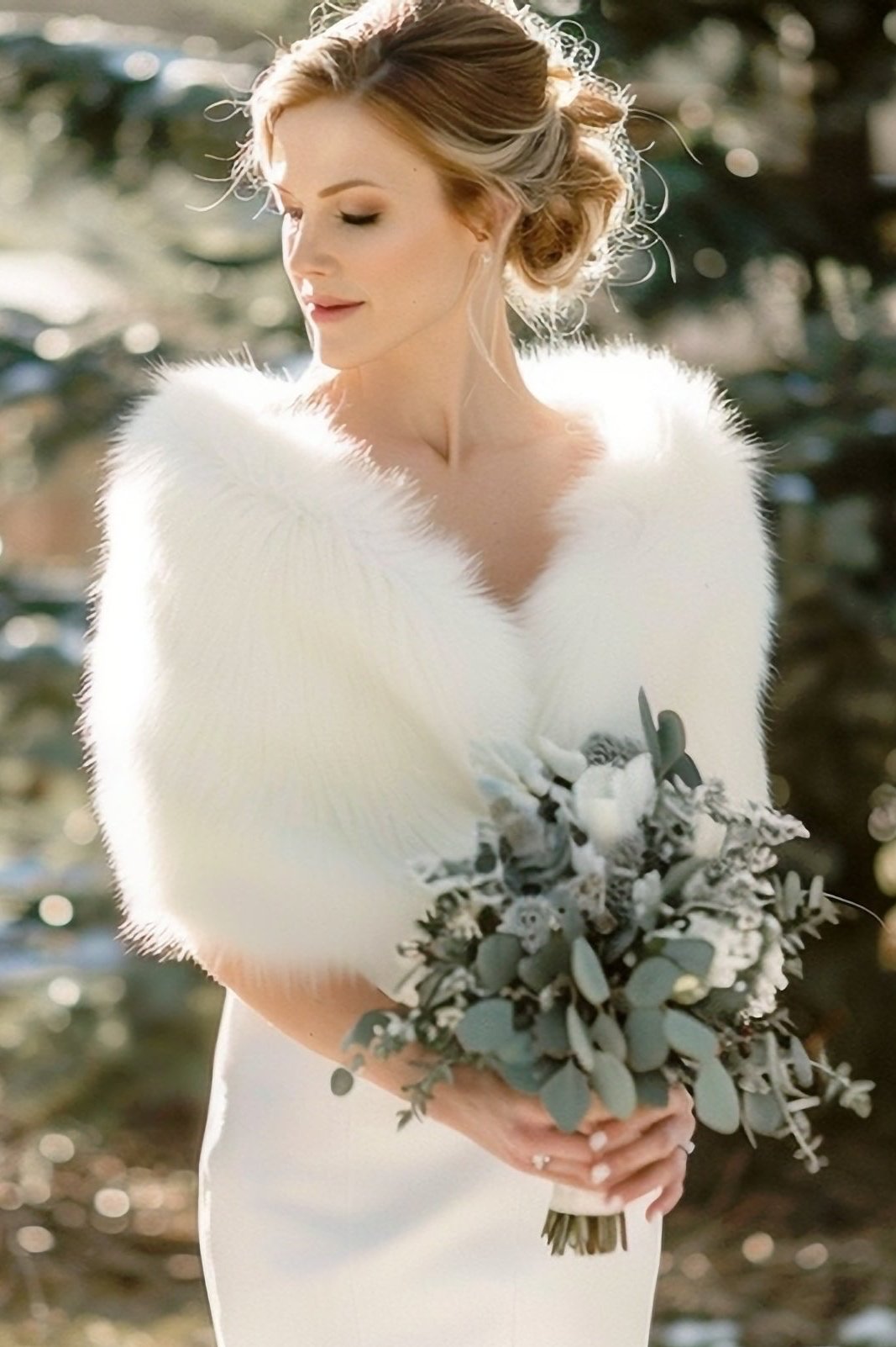 White Faux Fur Bridal Shawl for Elegant Wedding Gowns – Classic and  Luxurious Winter Wedding Accessory